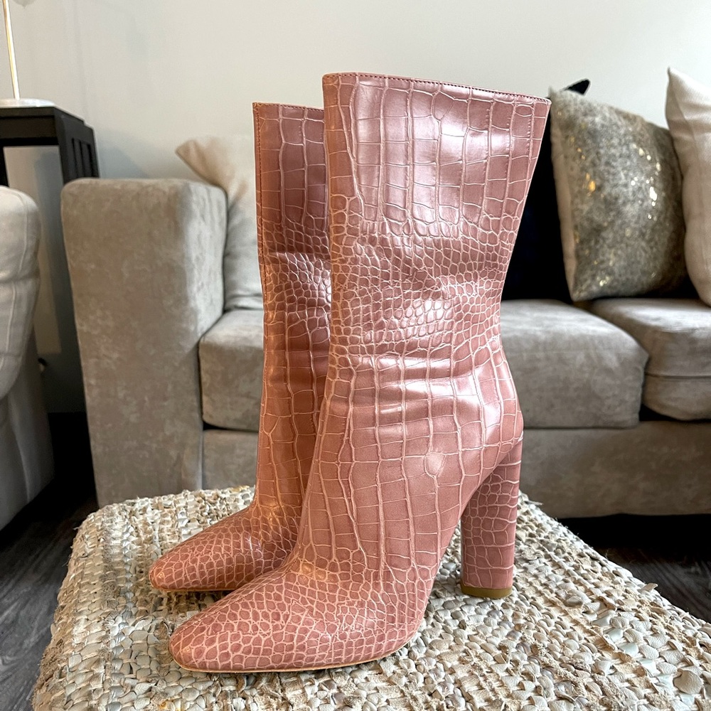 Pink alligator boots